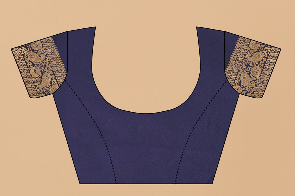 Vedant Vastram Soft Litchi Silk Kanjeevaram Saree - Navy | Grocsy