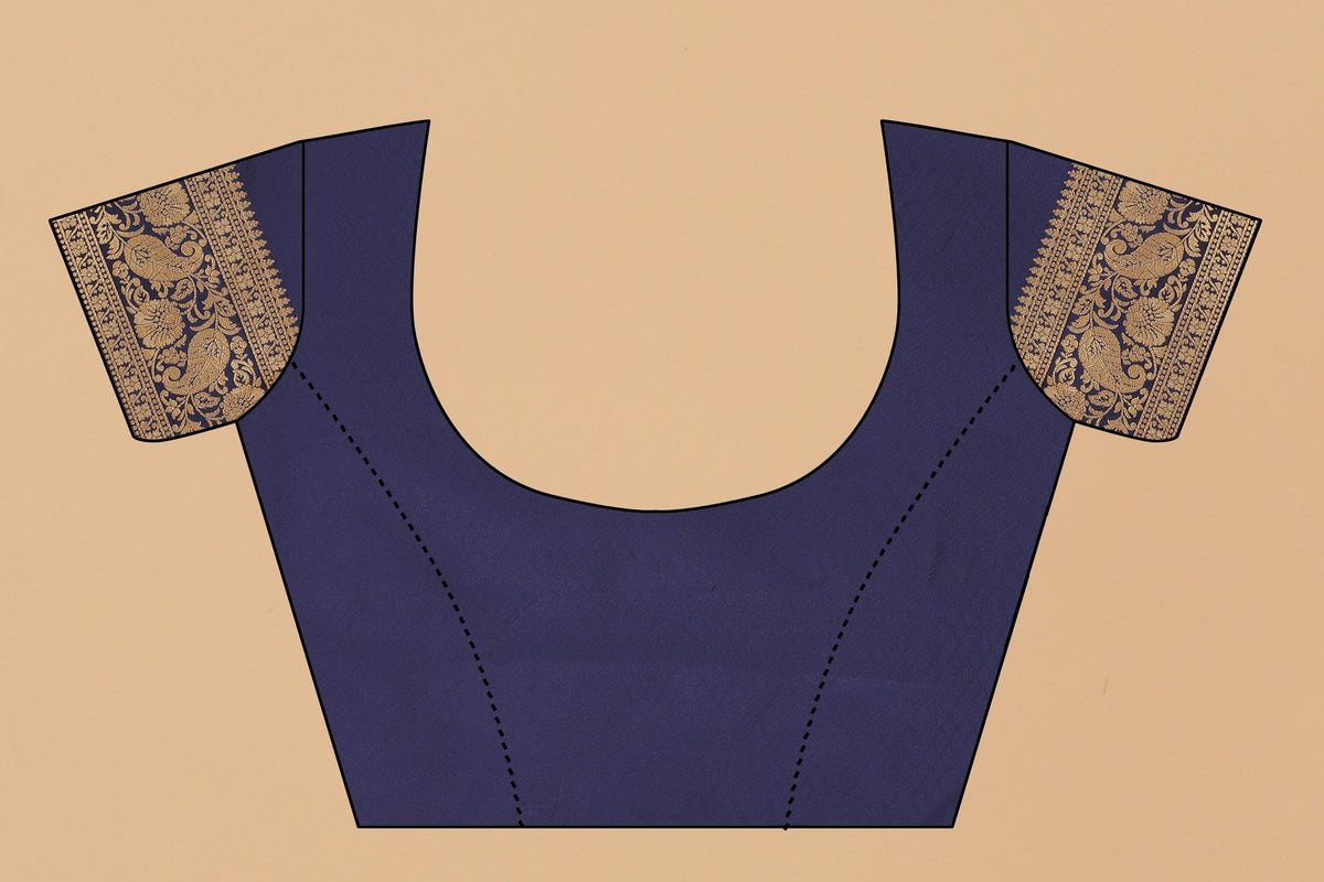 Vedant Vastram Soft Litchi Silk Kanjeevaram Saree - Navy | Grocsy