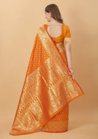 Vedant Vastram Soft Litchi Silk Kanjeevaram Saree - Orange | Grocsy