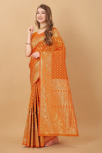 Vedant Vastram Soft Litchi Silk Kanjeevaram Saree - Orange | Grocsy