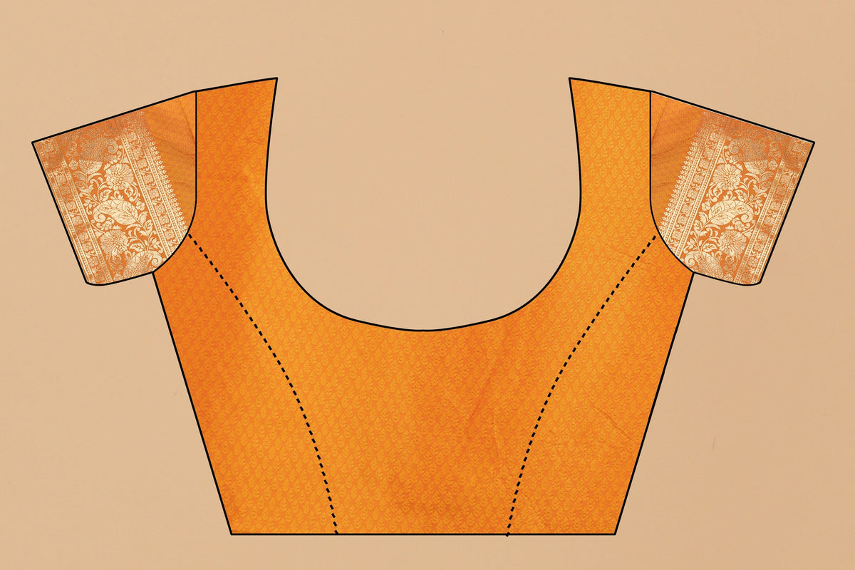 Vedant Vastram Soft Litchi Silk Kanjeevaram Saree - Orange | Grocsy