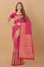 Vedant Vastram Soft Litchi Silk Kanjeevaram Saree - Pink | Grocsy