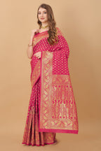 Vedant Vastram Soft Litchi Silk Kanjeevaram Saree - Pink | Grocsy