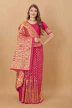 Vedant Vastram Soft Litchi Silk Kanjeevaram Saree - Pink | Grocsy