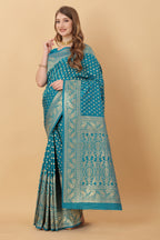 Vedant Vastram Soft Litchi Silk Kanjeevaram Saree - Rama | Grocsy