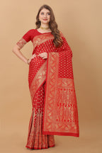 Vedant Vastram Soft Litchi Silk Kanjeevaram Saree - Red | Grocsy