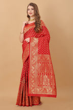 Vedant Vastram Soft Litchi Silk Kanjeevaram Saree - Red | Grocsy