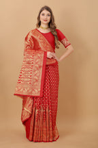 Vedant Vastram Soft Litchi Silk Kanjeevaram Saree - Red | Grocsy