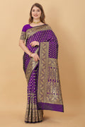 Vedant Vastram Soft Litchi Silk Kanjeevaram Saree - Violet | Grocsy