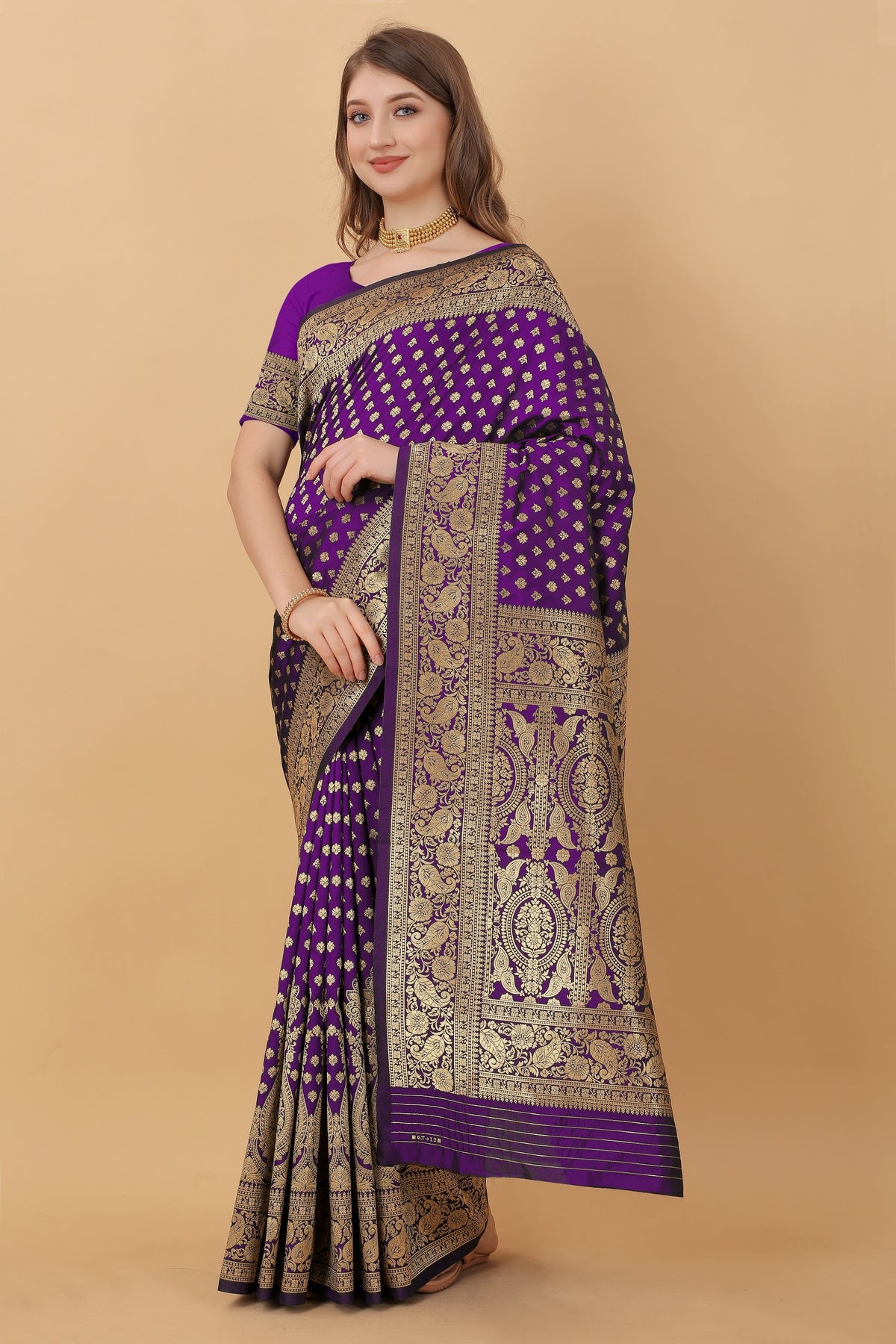 Vedant Vastram Soft Litchi Silk Kanjeevaram Saree - Violet | Grocsy