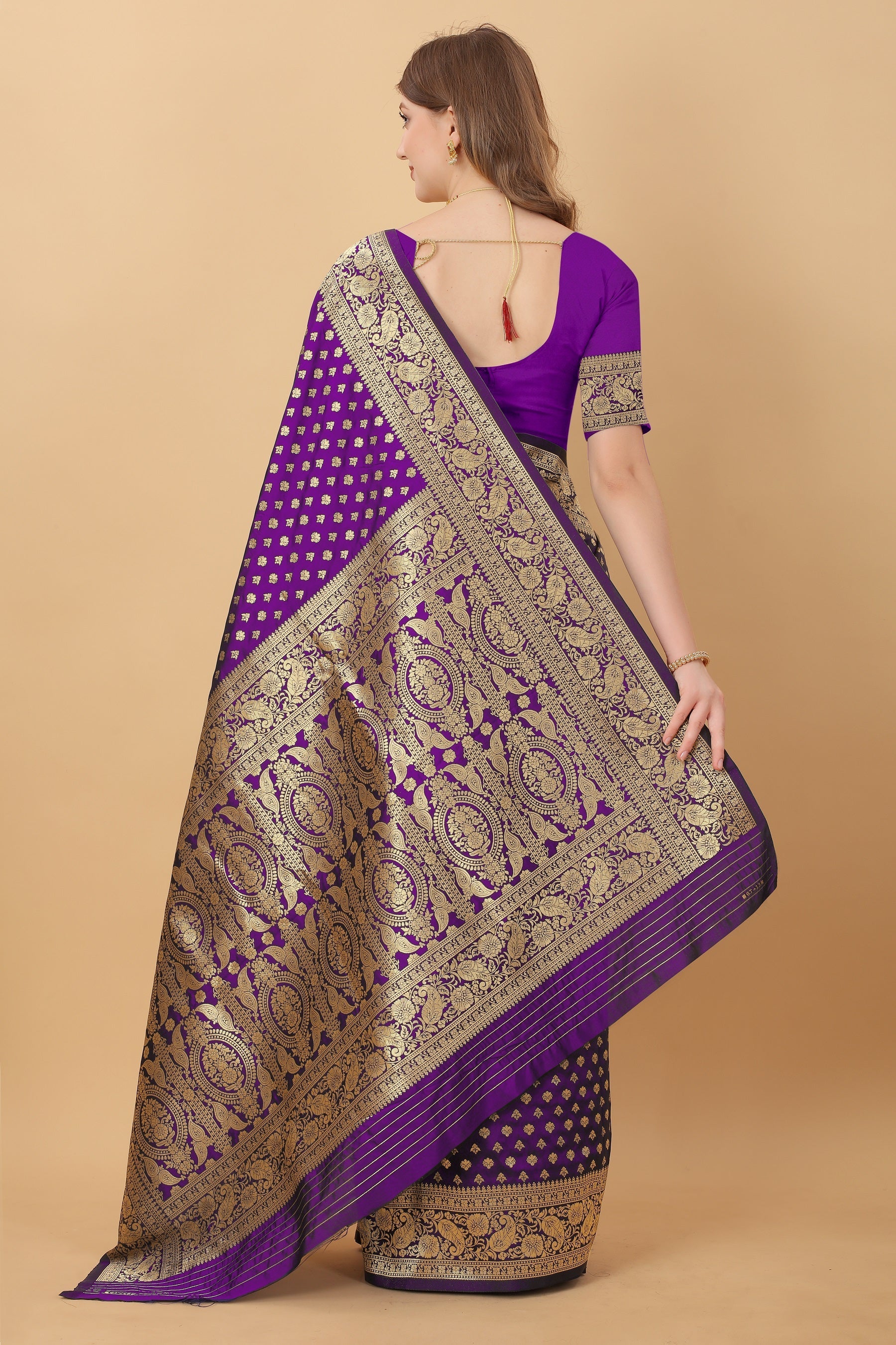 Vedant Vastram Soft Litchi Silk Kanjeevaram Saree - Violet | Grocsy