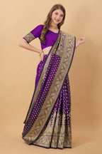 Vedant Vastram Soft Litchi Silk Kanjeevaram Saree - Violet | Grocsy