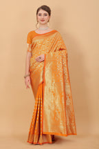 Vedant Vastram Soft Litchi Silk Kanjeevaram Saree - Orange | Grocsy