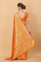Vedant Vastram Soft Litchi Silk Kanjeevaram Saree - Orange | Grocsy
