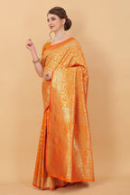 Vedant Vastram Soft Litchi Silk Kanjeevaram Saree - Orange | Grocsy