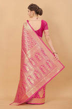 Vedant Vastram Soft Litchi Silk Kanjeevaram Saree - Pink | Grocsy