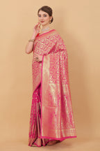 Vedant Vastram Soft Litchi Silk Kanjeevaram Saree - Pink | Grocsy