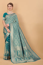 Vedant Vastram Soft Litchi Silk Kanjeevaram Saree - Rama | Grocsy