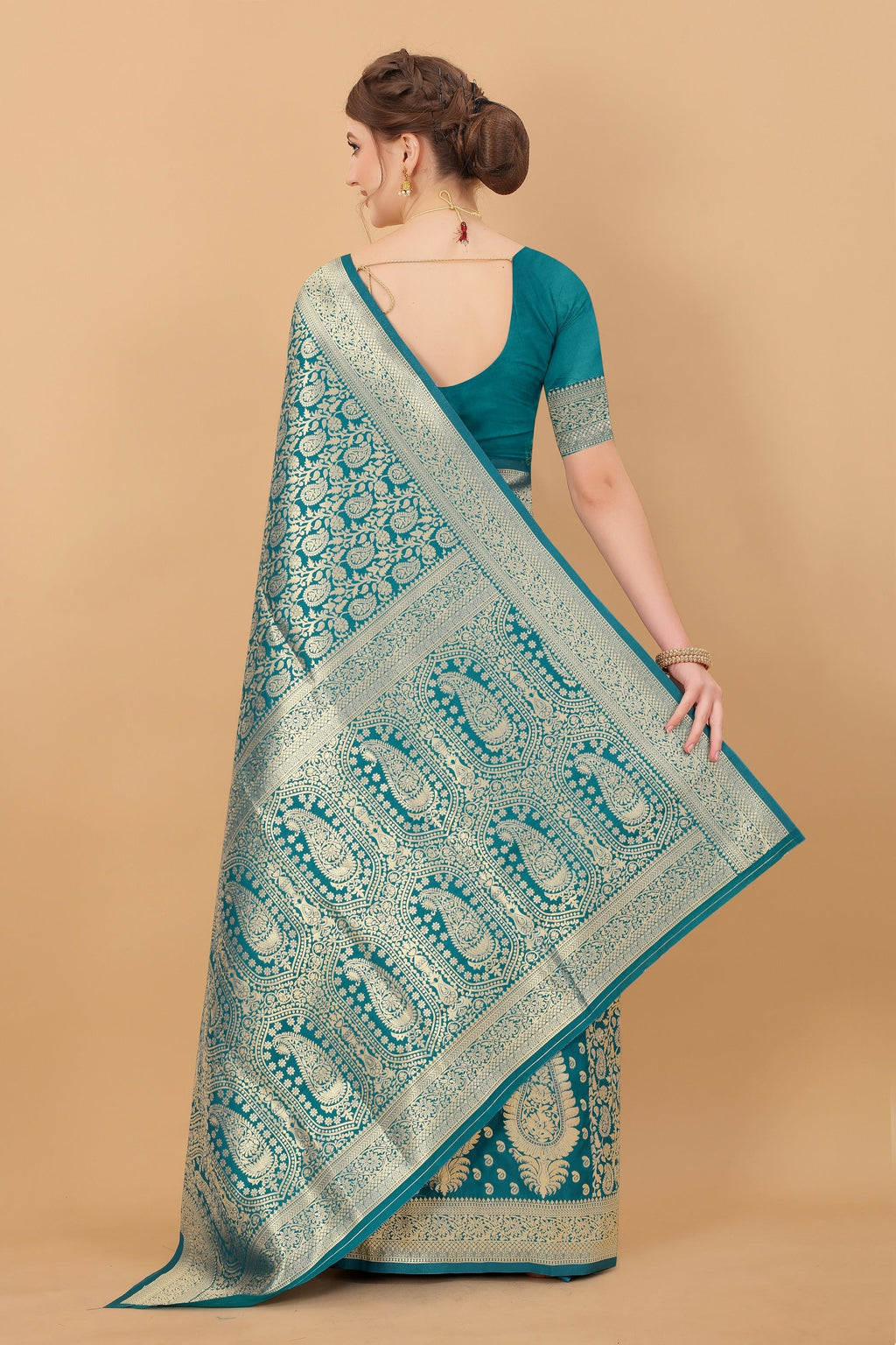 Vedant Vastram Soft Litchi Silk Kanjeevaram Saree - Rama | Grocsy