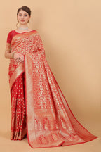 Vedant Vastram Soft Litchi Silk Kanjeevaram Saree - Red | Grocsy