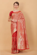 Vedant Vastram Soft Litchi Silk Kanjeevaram Saree - Red | Grocsy