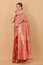Vedant Vastram Soft Litchi Silk Kanjeevaram Saree - Red | Grocsy