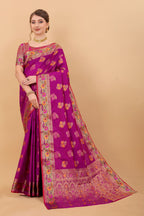 Vedant Vastram Soft Litchi Silk Kanjeevaram Saree - Magenta | Grocsy