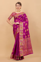 Vedant Vastram Soft Litchi Silk Kanjeevaram Saree - Magenta | Grocsy