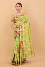 Vedant Vastram Soft Litchi Silk Kanjeevaram Saree - Parrot | Grocsy