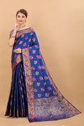 Vedant Vastram Soft Litchi Silk Kanjeevaram Saree - Royal Blue | Grocsy