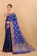 Vedant Vastram Soft Litchi Silk Kanjeevaram Saree - Royal Blue | Grocsy