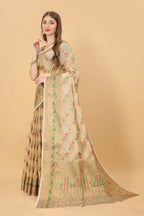 Vedant Vastram Soft Cotton Silk Banarasi Silk Saree - Beige | Grocsy