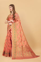 Vedant Vastram Soft Cotton Silk Banarasi Silk Saree - Peach | Grocsy