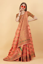 Vedant Vastram Soft Cotton Silk Banarasi Silk Saree - Peach | Grocsy