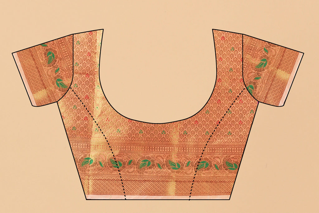 Vedant Vastram Soft Cotton Silk Banarasi Silk Saree - Peach | Grocsy