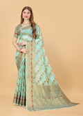 Vedant Vastram Soft Cotton Silk Banarasi Silk Saree - Seegreen | Grocsy