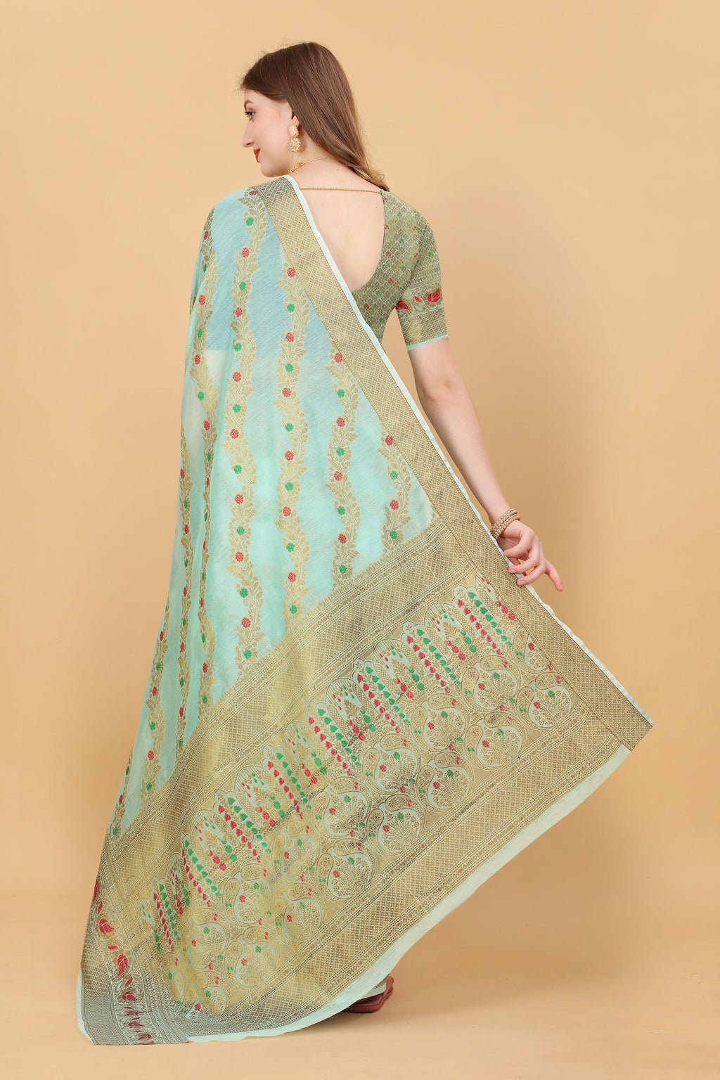 Vedant Vastram Soft Cotton Silk Banarasi Silk Saree - Seegreen | Grocsy
