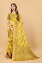 Vedant Vastram Soft Cotton Silk Banarasi Silk Saree - Yellow | Grocsy