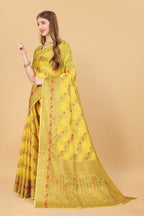 Vedant Vastram Soft Cotton Silk Banarasi Silk Saree - Yellow | Grocsy
