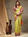 Vedant Vastram Organza Silk Kanjeevaram Saree - Lemon | Grocsy