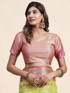 Vedant Vastram Organza Silk Kanjeevaram Saree - Lemon | Grocsy