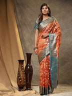 Vedant Vastram Organza Silk Kanjeevaram Saree - Peach | Grocsy