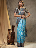 Vedant Vastram Organza Silk Kanjeevaram Saree - Skyblue | Grocsy