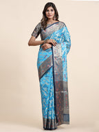 Vedant Vastram Organza Silk Kanjeevaram Saree - Skyblue | Grocsy