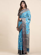 Vedant Vastram Organza Silk Kanjeevaram Saree - Skyblue | Grocsy