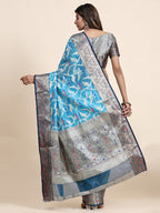 Vedant Vastram Organza Silk Kanjeevaram Saree - Skyblue | Grocsy