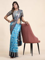 Vedant Vastram Organza Silk Kanjeevaram Saree - Skyblue | Grocsy