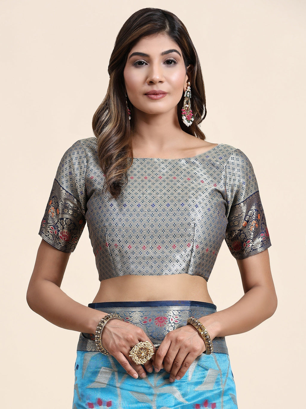 Vedant Vastram Organza Silk Kanjeevaram Saree - Skyblue | Grocsy