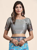 Vedant Vastram Organza Silk Kanjeevaram Saree - Skyblue | Grocsy
