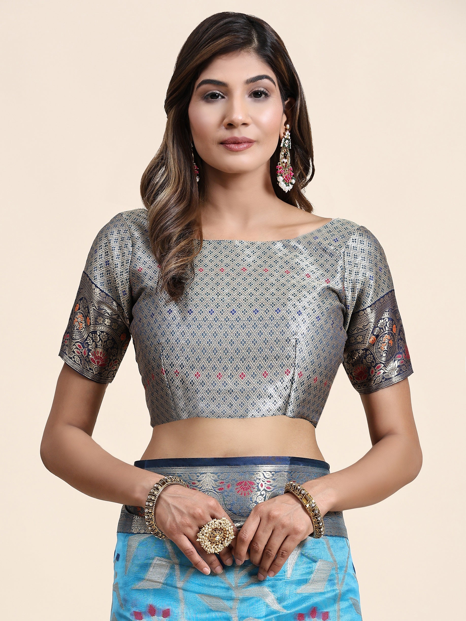 Vedant Vastram Organza Silk Kanjeevaram Saree - Skyblue | Grocsy